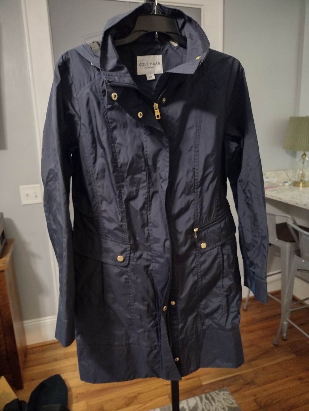 Cole Haan Signature Navy Hooded Trench Coat